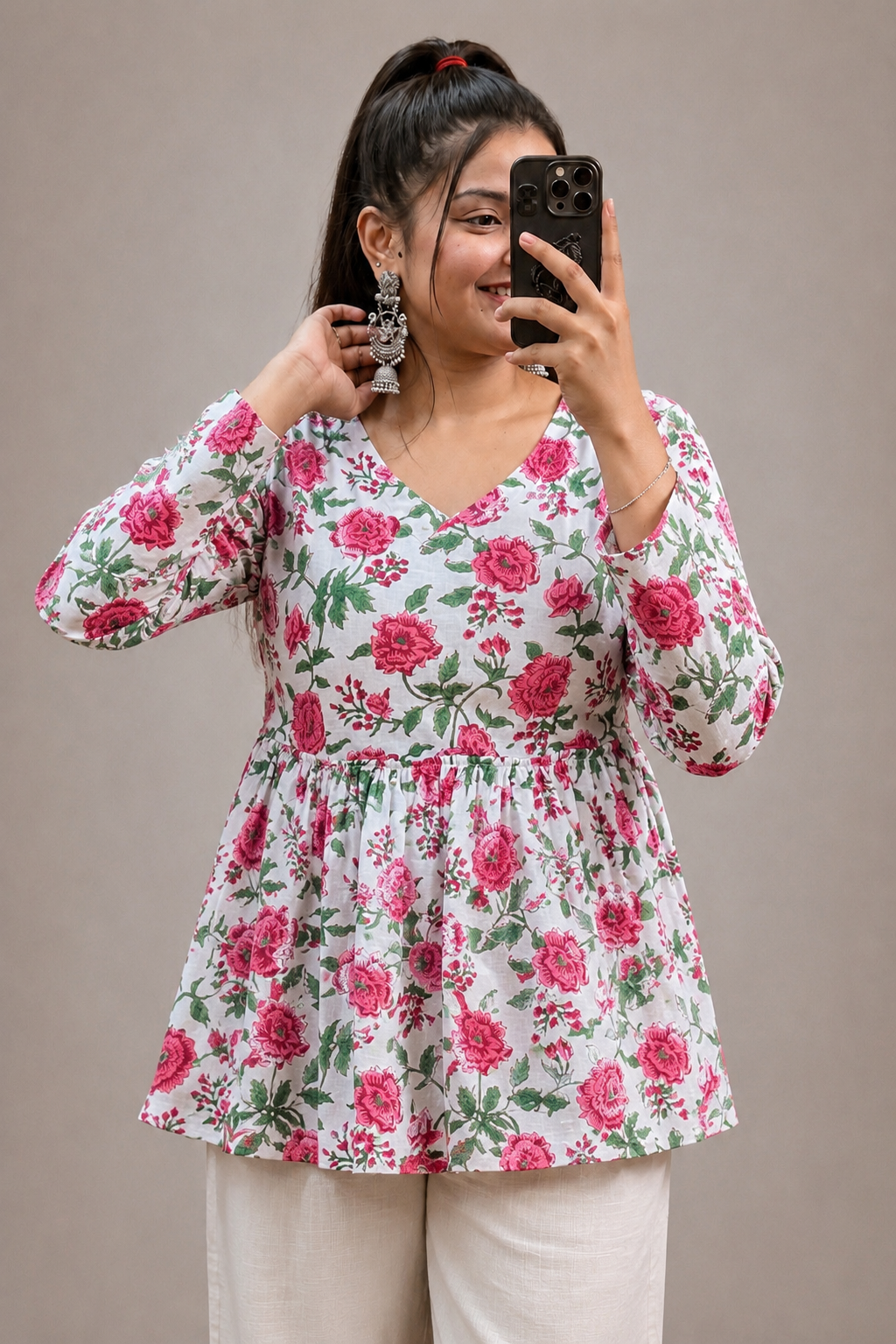 35712D40-460C-4E07-8506-BC54B7FBB19B Floral Handblock Peplum - Image 1