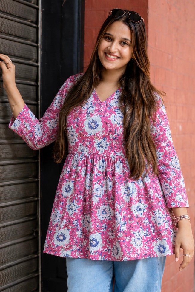 EA419CCF-30C8-4B43-B3EE-931B2C954D73 Handblock Peplum Kurti - Image 1